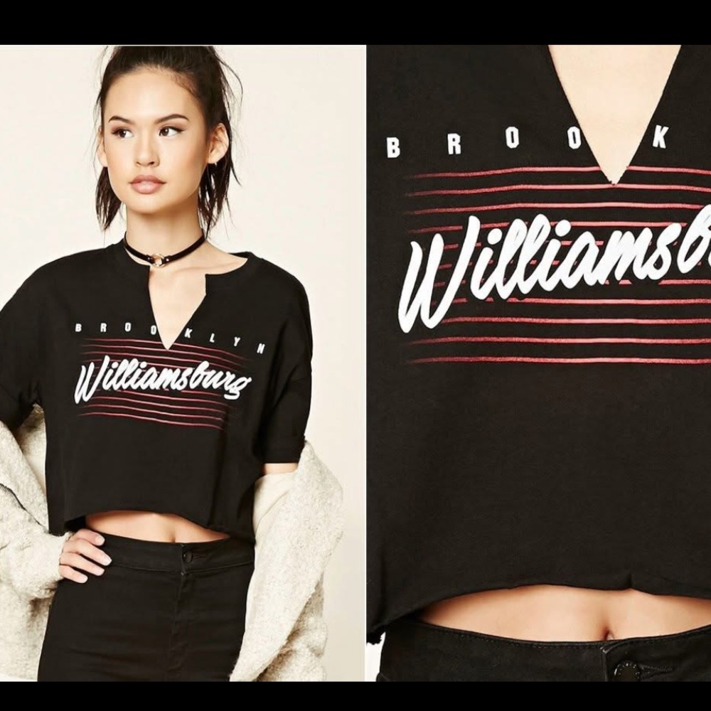Brooklyn Black Graphic Crop Top Tee Size Medium